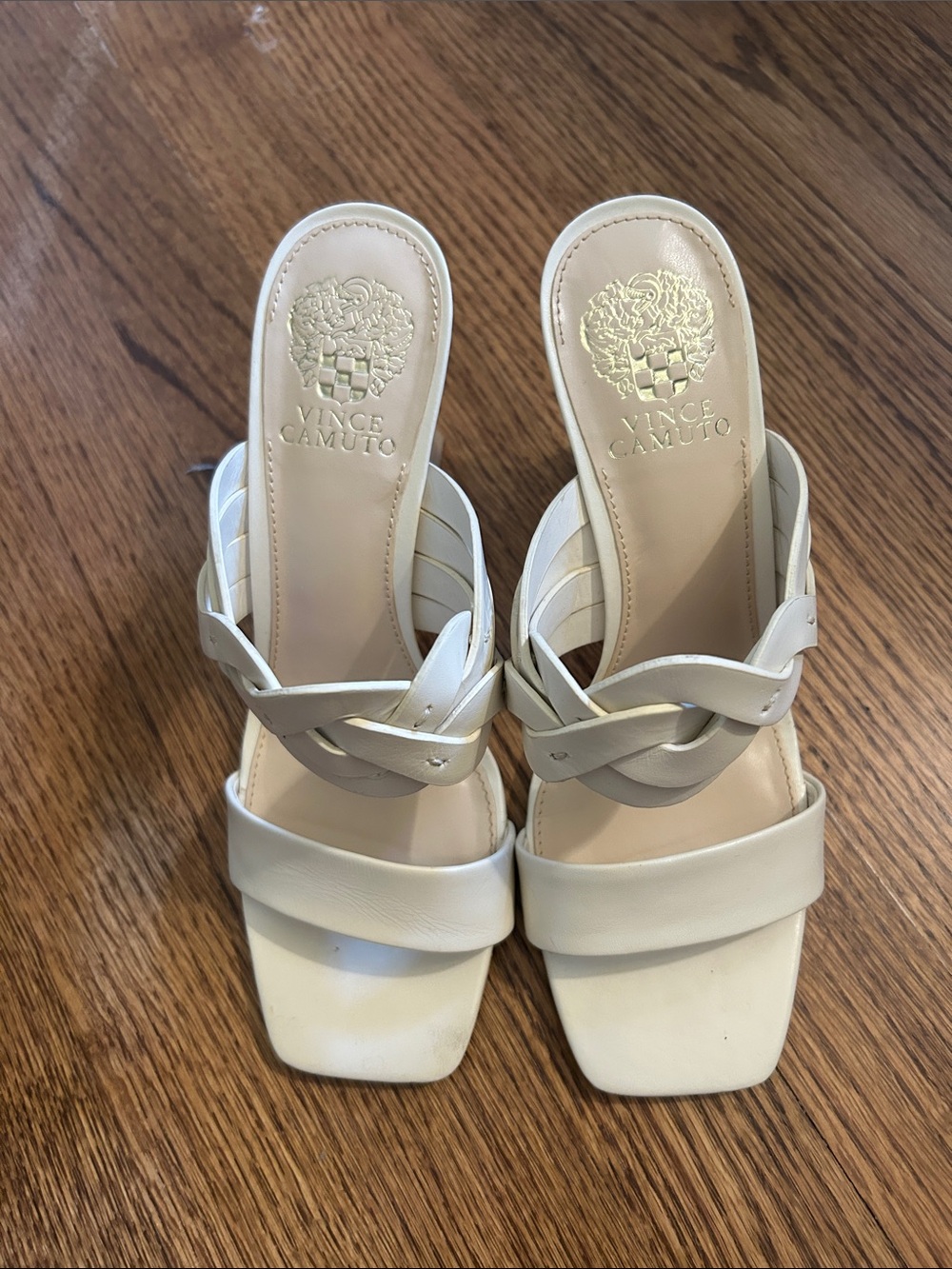Vince Camuto Ivory Leather Braided Strap Slide Heels - Picture 2 of 5